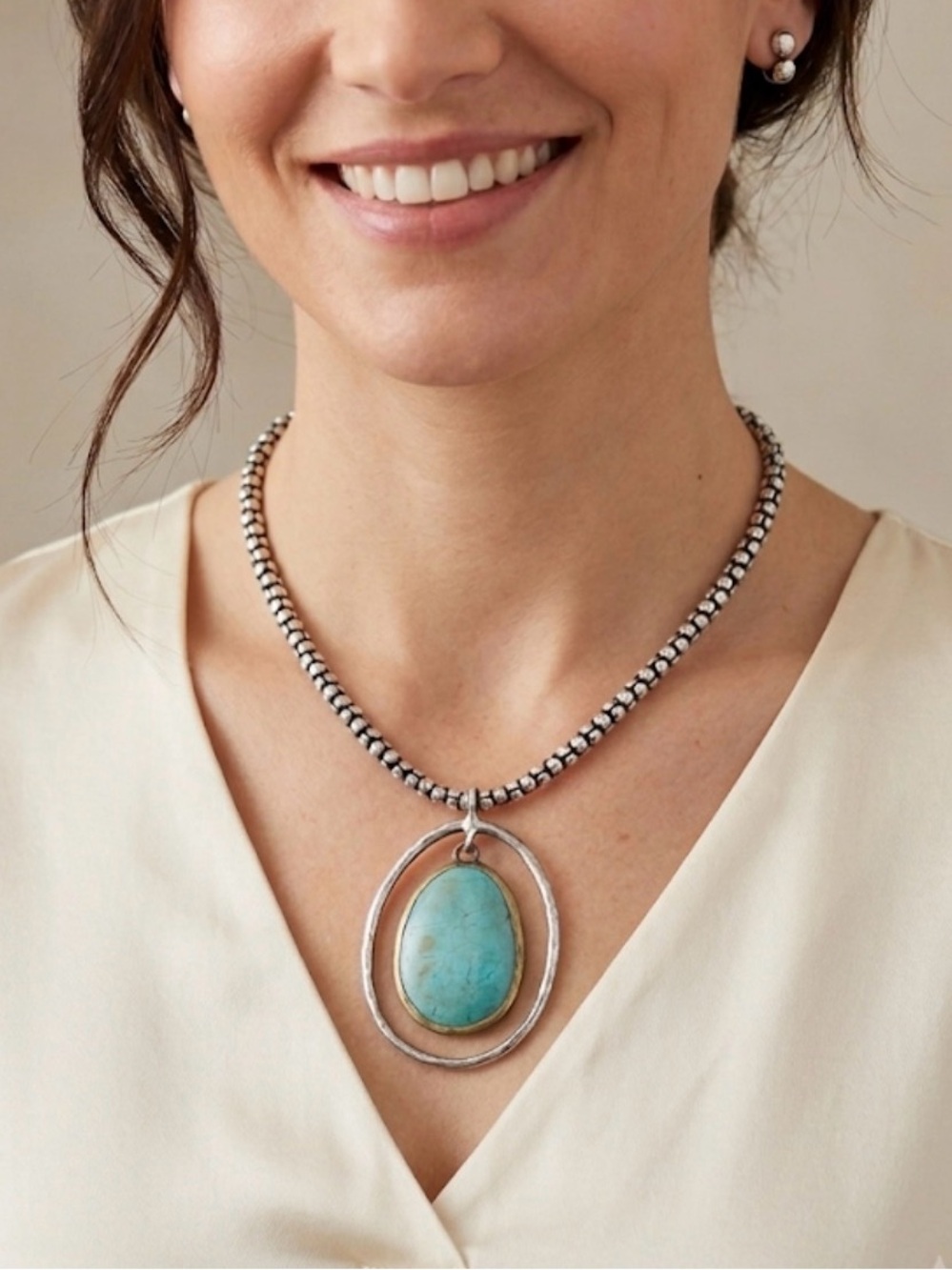 Silpada Retired N1804 & N1106 Howlite Halo Pendant & Silver Popcorn Necklace